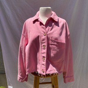 ZARA Pink Denim Frayed Jean Jacket